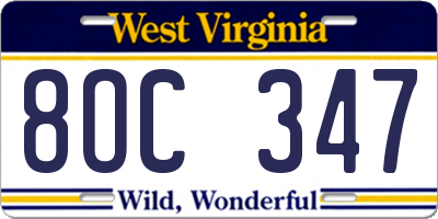 WV license plate 8OC347