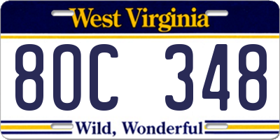 WV license plate 8OC348