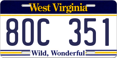 WV license plate 8OC351