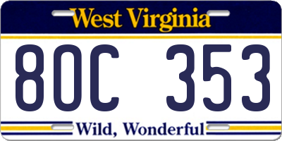 WV license plate 8OC353