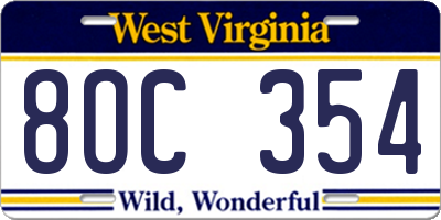 WV license plate 8OC354