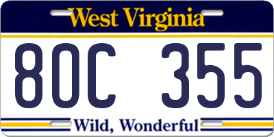 WV license plate 8OC355