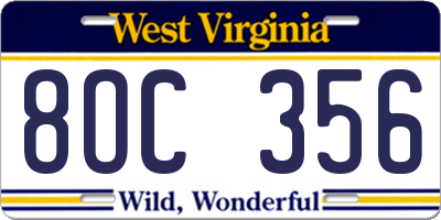 WV license plate 8OC356
