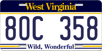 WV license plate 8OC358