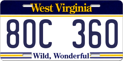WV license plate 8OC360