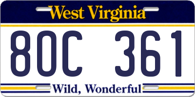 WV license plate 8OC361