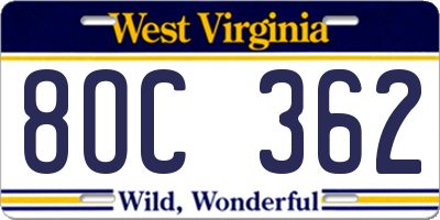 WV license plate 8OC362