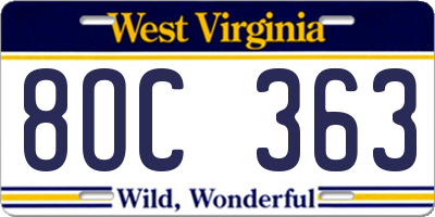 WV license plate 8OC363
