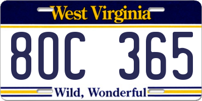 WV license plate 8OC365