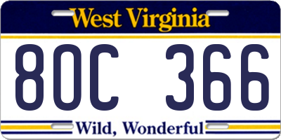 WV license plate 8OC366