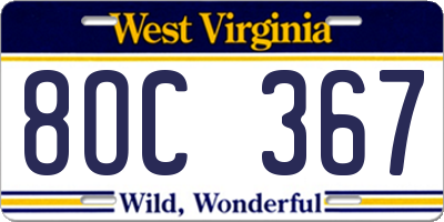 WV license plate 8OC367