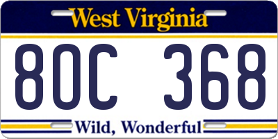 WV license plate 8OC368