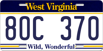 WV license plate 8OC370