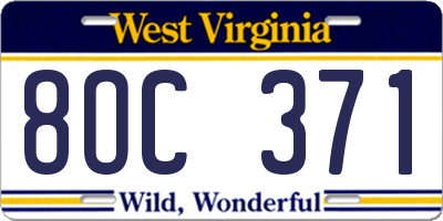 WV license plate 8OC371