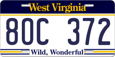 WV license plate 8OC372