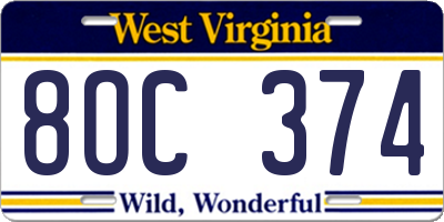 WV license plate 8OC374