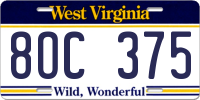 WV license plate 8OC375