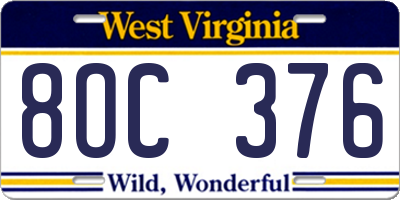 WV license plate 8OC376