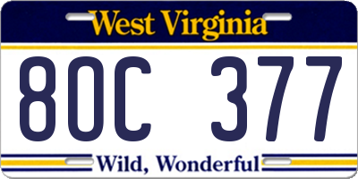 WV license plate 8OC377