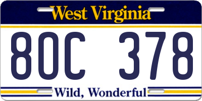 WV license plate 8OC378