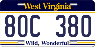 WV license plate 8OC380