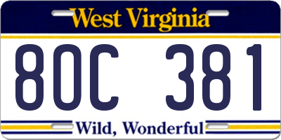 WV license plate 8OC381