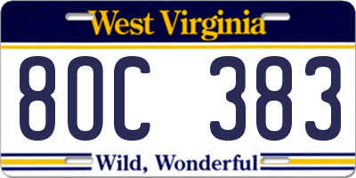 WV license plate 8OC383