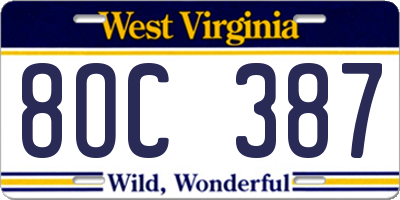 WV license plate 8OC387