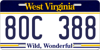 WV license plate 8OC388