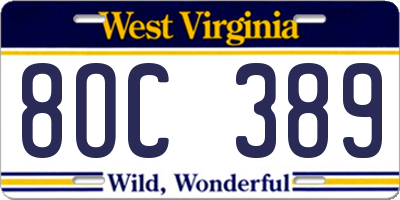 WV license plate 8OC389