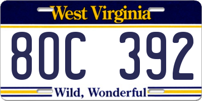 WV license plate 8OC392