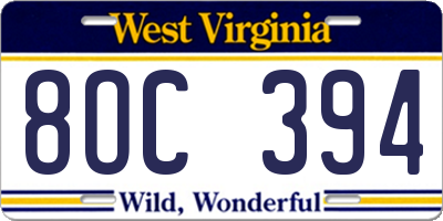 WV license plate 8OC394