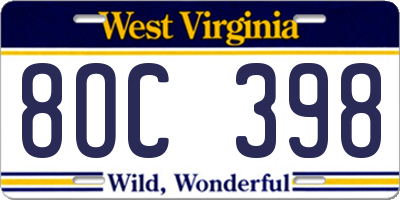 WV license plate 8OC398