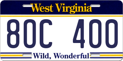 WV license plate 8OC400