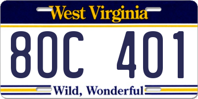 WV license plate 8OC401