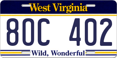 WV license plate 8OC402