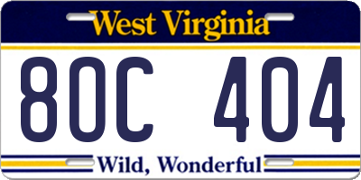 WV license plate 8OC404