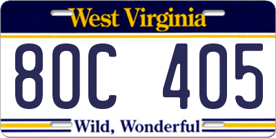 WV license plate 8OC405