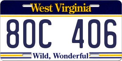WV license plate 8OC406