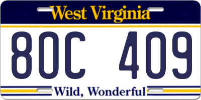 WV license plate 8OC409