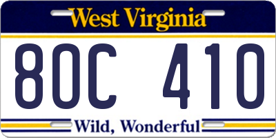 WV license plate 8OC410