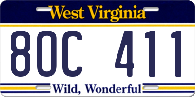 WV license plate 8OC411