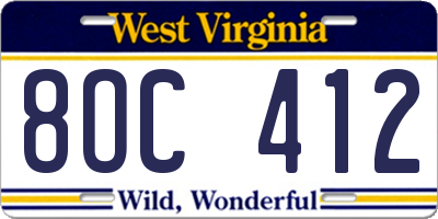 WV license plate 8OC412