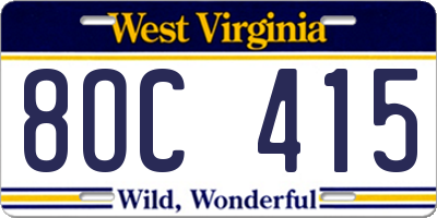 WV license plate 8OC415