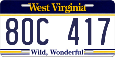 WV license plate 8OC417