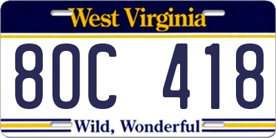 WV license plate 8OC418