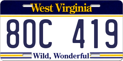 WV license plate 8OC419