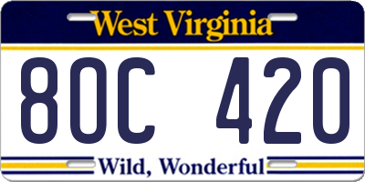 WV license plate 8OC420