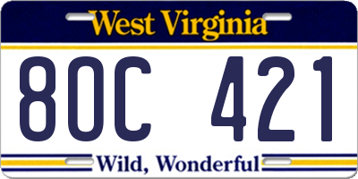 WV license plate 8OC421