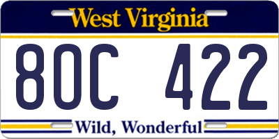 WV license plate 8OC422
